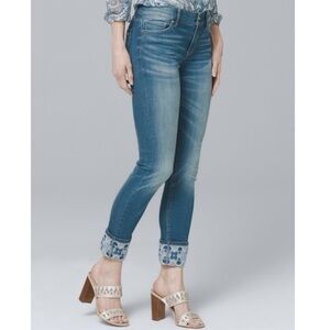 White House Black Market Embroidered-Cuff Skinny Crop Jeans